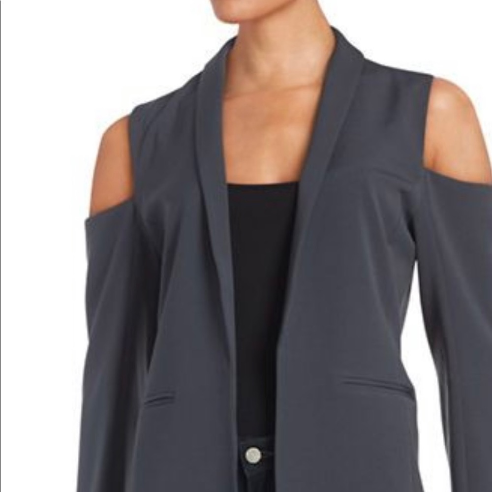 ⭐️ H BY HALSTON ⭐️CHARCOAL GREY COLD SHOULDER BLAZER SIZE XXS